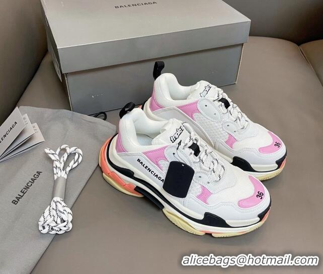 Pretty Style Balenciaga Triple S Trainers Sneakers in Leather and Mesh White/Pink 0223078