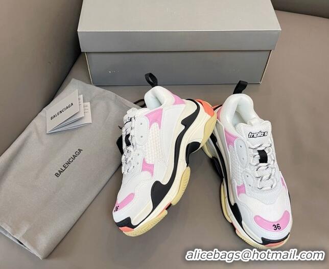 Pretty Style Balenciaga Triple S Trainers Sneakers in Leather and Mesh White/Pink 0223078