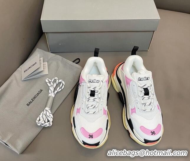 Pretty Style Balenciaga Triple S Trainers Sneakers in Leather and Mesh White/Pink 0223078