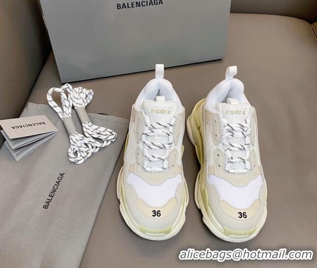 Top Grade Balenciaga Triple S Trainers Sneakers in Leather and Mesh White 0223079