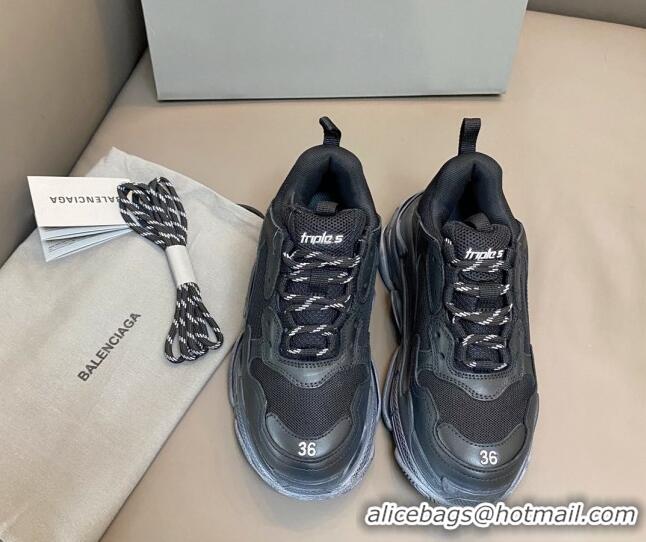 Best Product Balenciaga Triple S Trainers Sneakers in Leather and Mesh Black 0223080