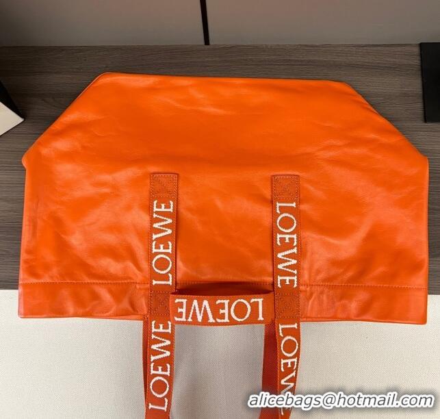 Promotional Loewe Fold Shopper Tote Bag in Paper Calfskin 052301 Orange 2023