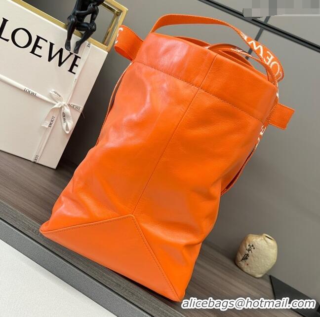 Promotional Loewe Fold Shopper Tote Bag in Paper Calfskin 052301 Orange 2023