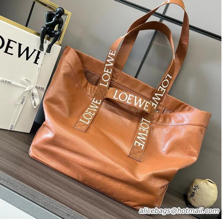 Super Quality Loewe Fold Shopper Tote Bag in Paper Calfskin 052301 Brown 2023