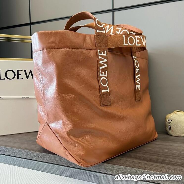 Super Quality Loewe Fold Shopper Tote Bag in Paper Calfskin 052301 Brown 2023