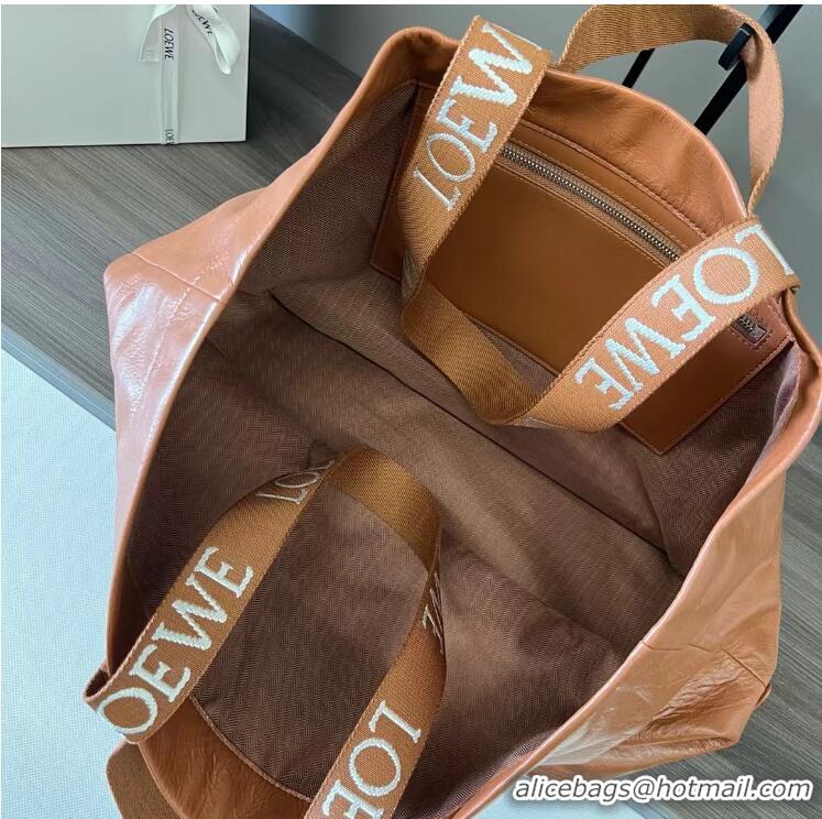 Super Quality Loewe Fold Shopper Tote Bag in Paper Calfskin 052301 Brown 2023