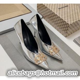 Unique Style Balenciaga Square Knife BB Pumps 10cm in Metallic Effect Calfskin Silver 321118