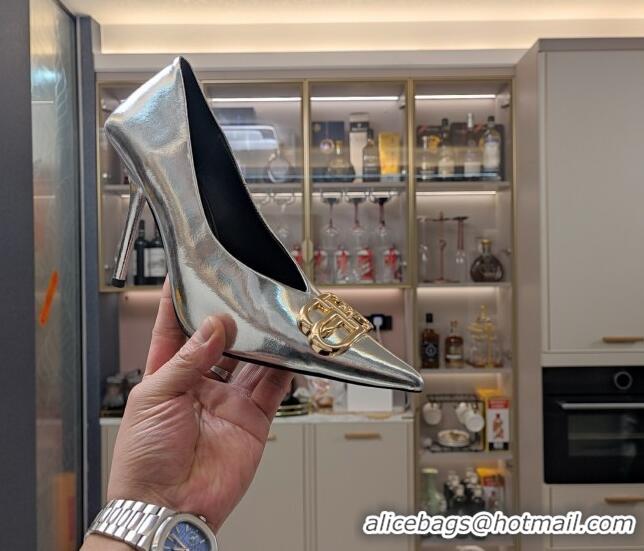 Unique Style Balenciaga Square Knife BB Pumps 10cm in Metallic Effect Calfskin Silver 321118