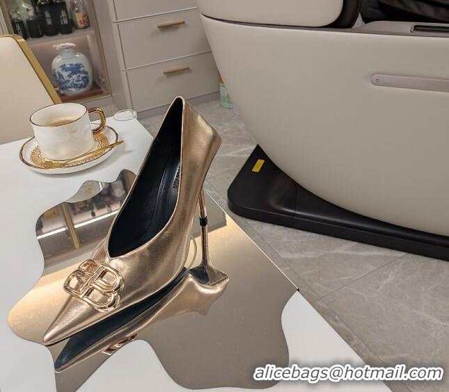 Good Quality Balenciaga Square Knife BB Pumps 10cm in Metallic Effect Calfskin Champagne 0321119