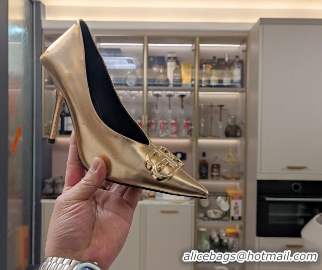 Good Quality Balenciaga Square Knife BB Pumps 10cm in Metallic Effect Calfskin Champagne 0321119