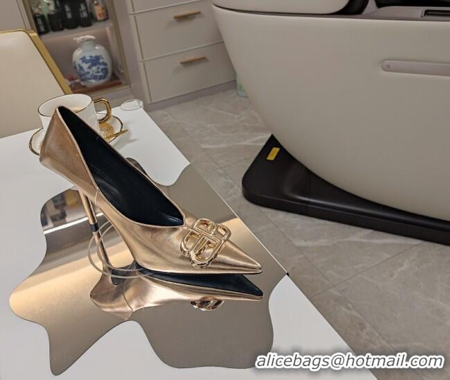 Good Quality Balenciaga Square Knife BB Pumps 10cm in Metallic Effect Calfskin Champagne 0321119