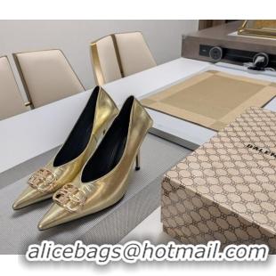 Good Looking Balenciaga Square Knife BB Pumps 10cm in Metallic Effect Calfskin Gold 0321120