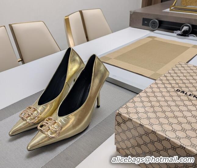 Good Looking Balenciaga Square Knife BB Pumps 10cm in Metallic Effect Calfskin Gold 0321120