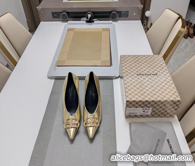 Good Looking Balenciaga Square Knife BB Pumps 10cm in Metallic Effect Calfskin Gold 0321120