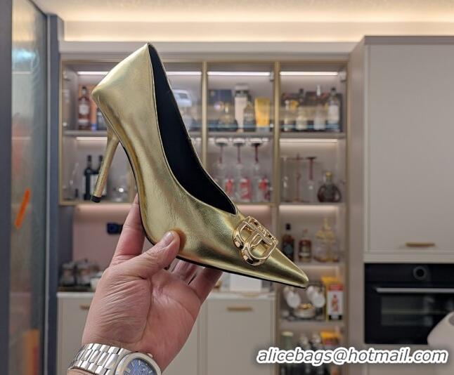 Good Looking Balenciaga Square Knife BB Pumps 10cm in Metallic Effect Calfskin Gold 0321120