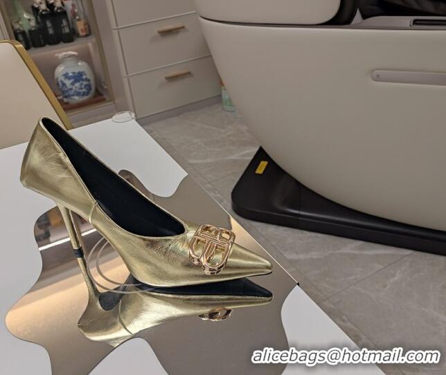 Good Looking Balenciaga Square Knife BB Pumps 10cm in Metallic Effect Calfskin Gold 0321120