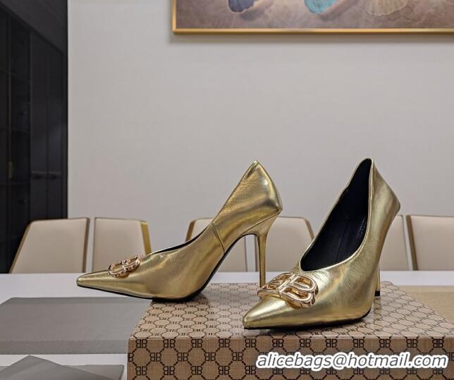 Good Looking Balenciaga Square Knife BB Pumps 10cm in Metallic Effect Calfskin Gold 0321120