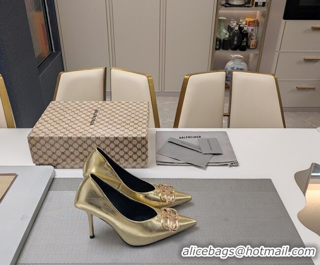 Good Looking Balenciaga Square Knife BB Pumps 10cm in Metallic Effect Calfskin Gold 0321120