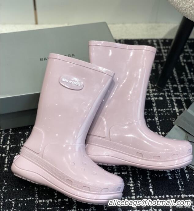 Perfect Balenciaga Patent Rubber Rain Boots Light Pink 321128