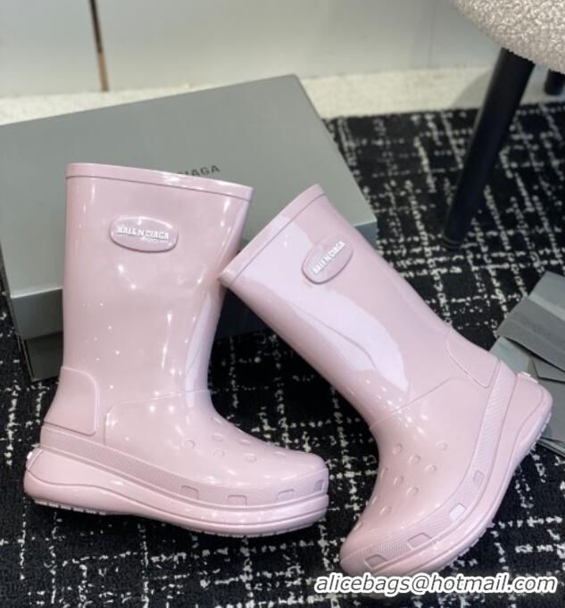 Perfect Balenciaga Patent Rubber Rain Boots Light Pink 321128