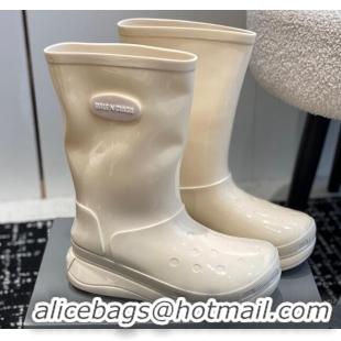 Pretty Style Balenciaga Patent Rubber Rain Boots White 321129