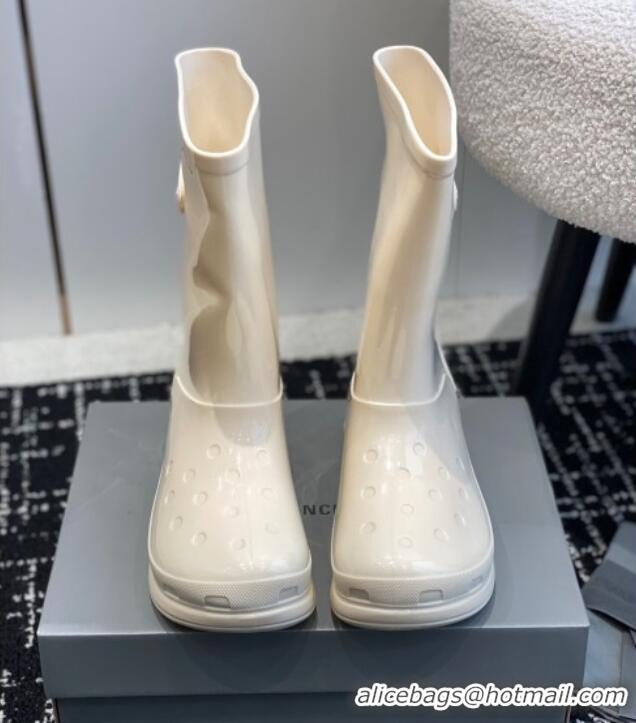 Pretty Style Balenciaga Patent Rubber Rain Boots White 321129