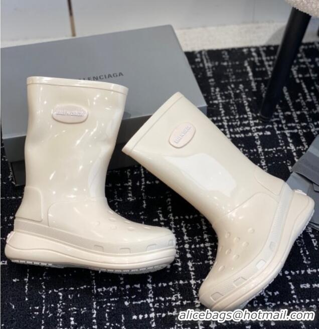 Pretty Style Balenciaga Patent Rubber Rain Boots White 321129