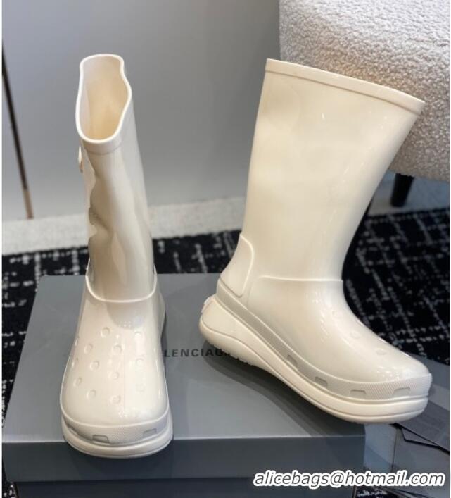 Pretty Style Balenciaga Patent Rubber Rain Boots White 321129