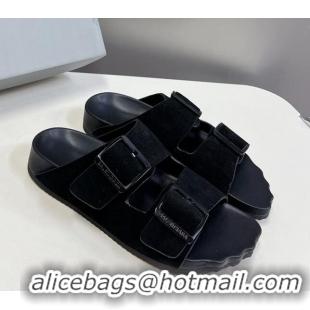 Best Product Balenciaga Sunday Flat Slide Sandals in Suede Black 0321130