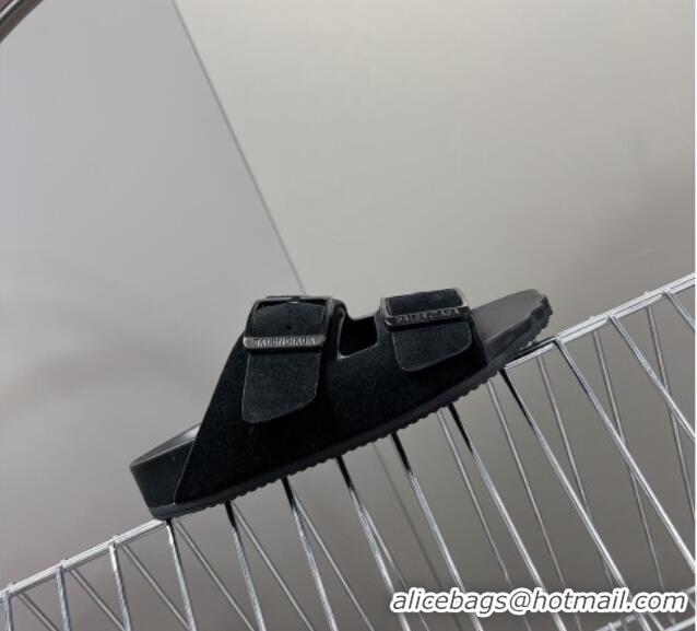 Best Product Balenciaga Sunday Flat Slide Sandals in Suede Black 0321130