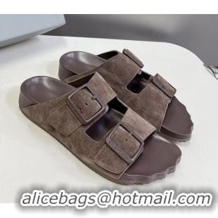 Shop Cheap Balenciaga Sunday Flat Slide Sandals in Suede Grey 321131