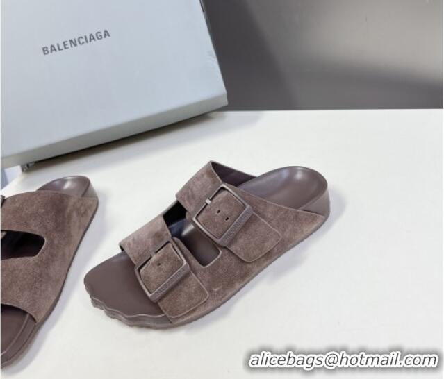 Shop Cheap Balenciaga Sunday Flat Slide Sandals in Suede Grey 321131