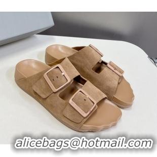 Grade Quality Balenciaga Sunday Flat Slide Sandals in Suede Camel 321132