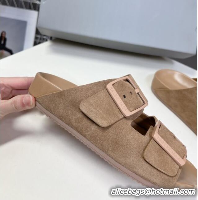 Grade Quality Balenciaga Sunday Flat Slide Sandals in Suede Camel 321132