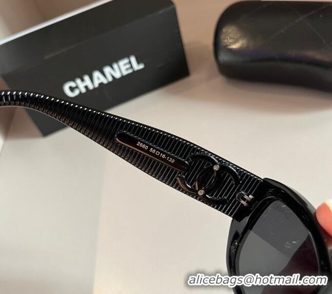 Luxury New Chanel Sunglasses 030401 All Black 2024