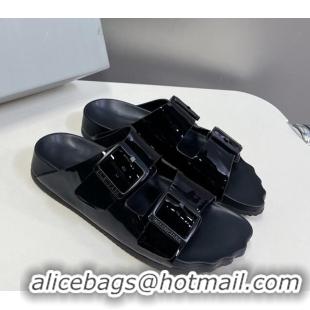 Popular Style Balenciaga Sunday Flat Slide Sandals in Patent Leather Black 321133