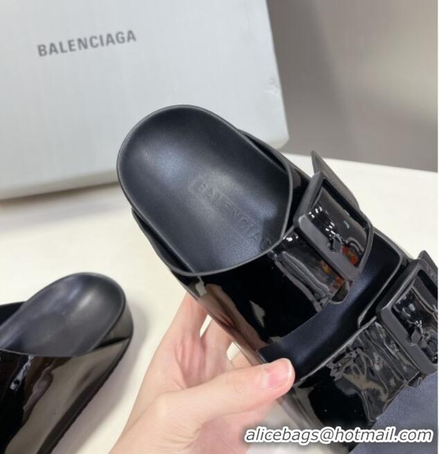 Popular Style Balenciaga Sunday Flat Slide Sandals in Patent Leather Black 321133