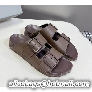 Good Looking Balenciaga Sunday Flat Slide Sandals in Calf Leather Grey 321135