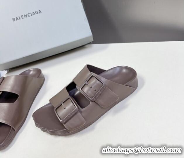 Good Looking Balenciaga Sunday Flat Slide Sandals in Calf Leather Grey 321135