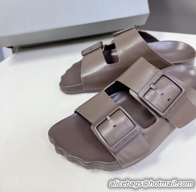 Good Looking Balenciaga Sunday Flat Slide Sandals in Calf Leather Grey 321135