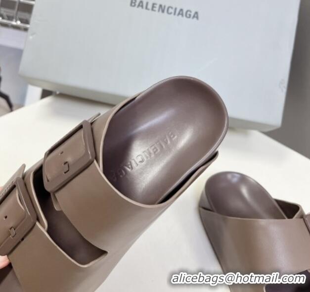 Good Looking Balenciaga Sunday Flat Slide Sandals in Calf Leather Grey 321135