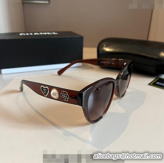 Cheapest Chanel Sunglasses with Heart Charm 0304 Brown 2024