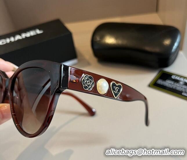 Cheapest Chanel Sunglasses with Heart Charm 0304 Brown 2024