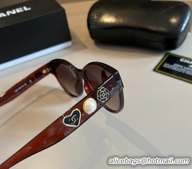 Cheapest Chanel Sunglasses with Heart Charm 0304 Brown 2024