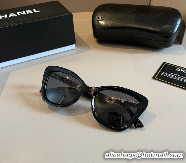 New Release Creation Chanel Sunglasses with Chain 0304 Black 2024