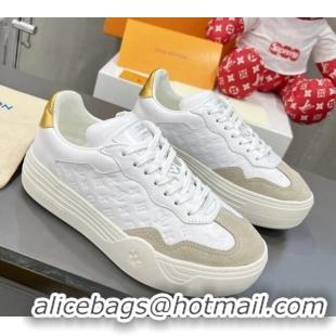 Perfect Louis Vuitton V Groovy Platform Sneakers in Monogram Leather and Suede White/Grey 0226114