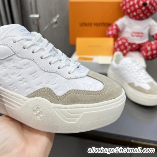 Perfect Louis Vuitton V Groovy Platform Sneakers in Monogram Leather and Suede White/Grey 0226114