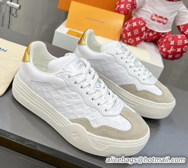 Perfect Louis Vuitton V Groovy Platform Sneakers in Monogram Leather and Suede White/Grey 0226114