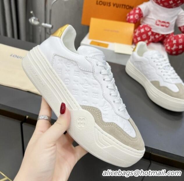 Perfect Louis Vuitton V Groovy Platform Sneakers in Monogram Leather and Suede White/Grey 0226114