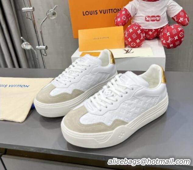 Perfect Louis Vuitton V Groovy Platform Sneakers in Monogram Leather and Suede White/Grey 0226114